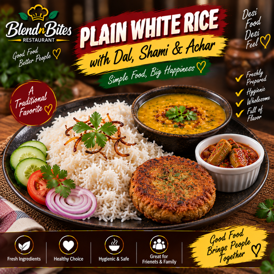 Plain White Rice with Shami Single Plate